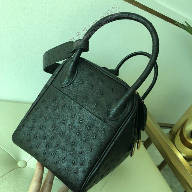 Hermes女包 愛馬仕Lindy 南非鴕鳥皮 Hermes鴕鳥皮琳迪包 黑色  am1980